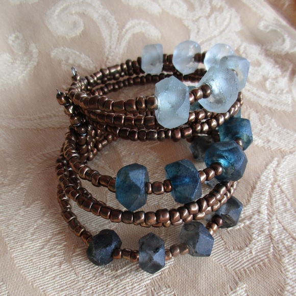 Copper Blue & Clear Beaded Statement Bracelet - Picture 11 of 11